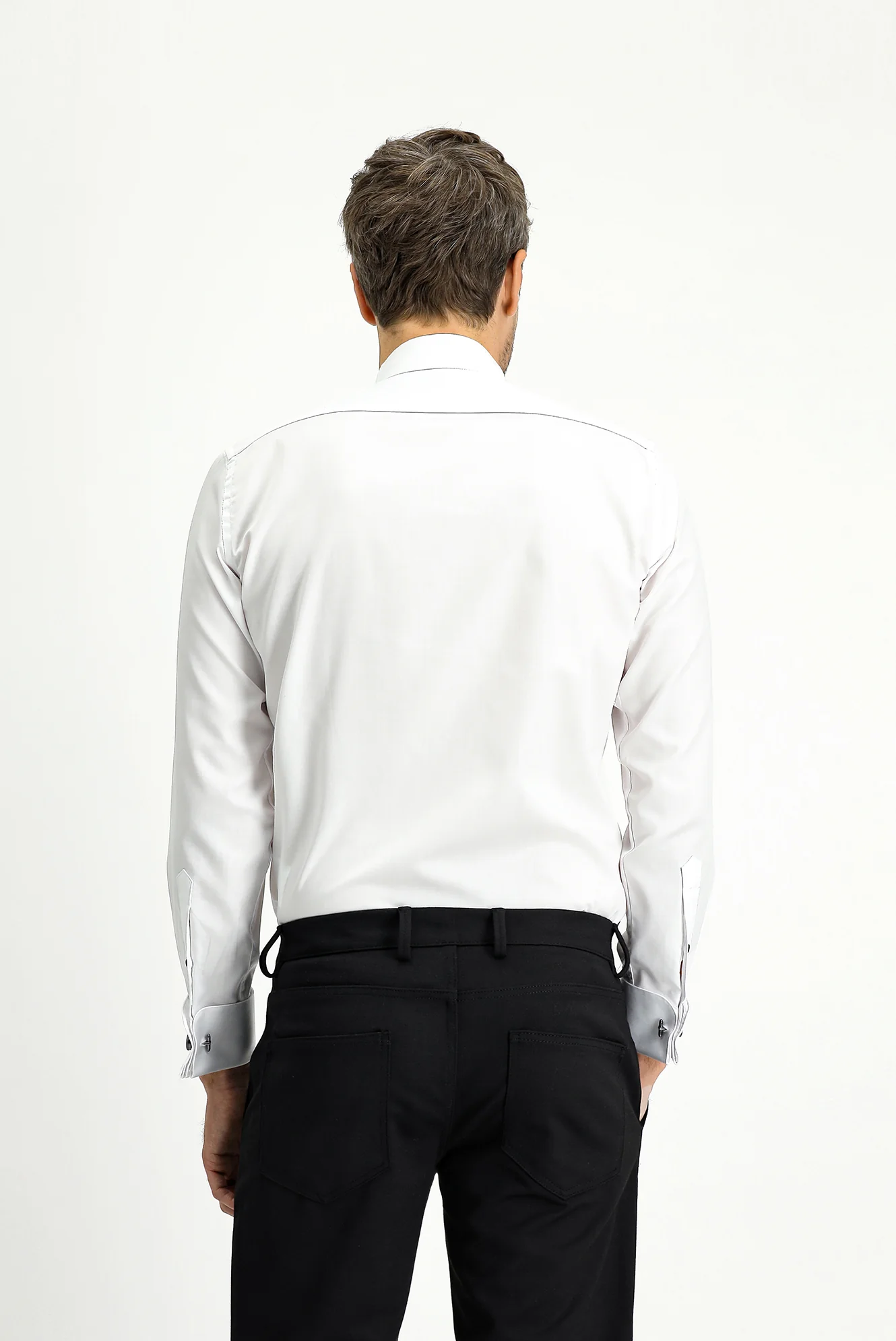 Beyaz Ata Yaka Slim Fit Dar Kesim Pamuklu Kolay Ütülenebilir Gömlek - Image 4