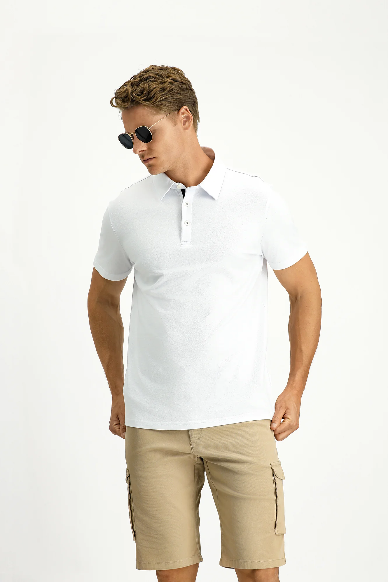 Beyaz Regular Fit Pamuk Polo Yaka Tişört - Image 4