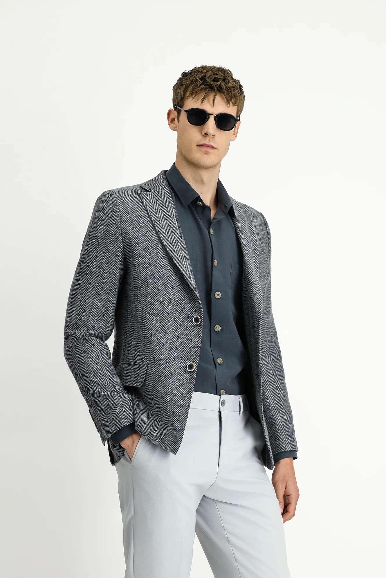 Koyu Füme 6 Drop Regular Fit Standart Kesim Yünlü Desenli Ceket - Image 4