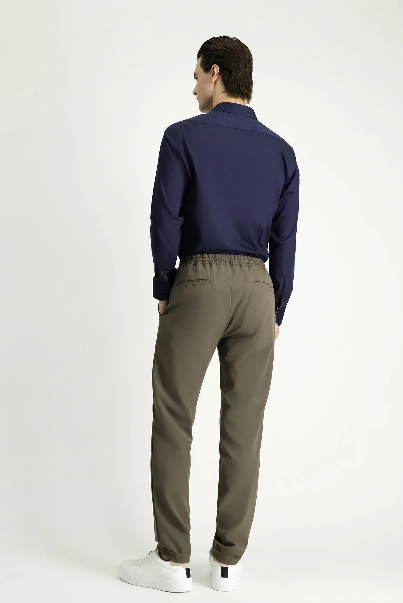 Koyu Haki Techno-Line 7 Drop Slim Fit Dar Kesim Beli Lastikli İpli Likralı Klasik Kumaş Pantolon - Image 5