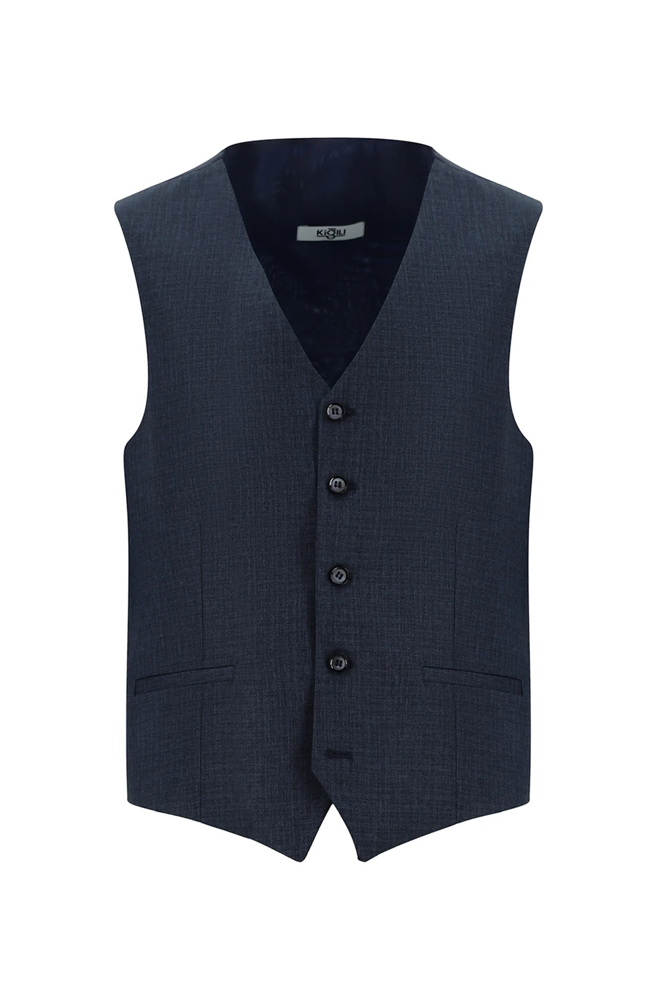 Koyu Lacivert 7 Drop Slim Fit Dar Kesim Ekose Yelekli Kombinli Takım Elbise - Image 4