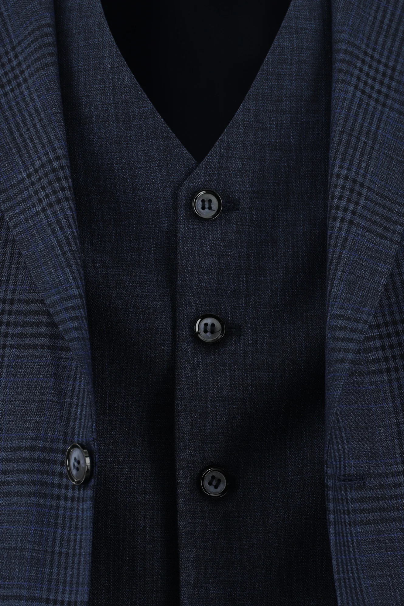 Koyu Lacivert 7 Drop Slim Fit Dar Kesim Ekose Yelekli Kombinli Takım Elbise - Image 6