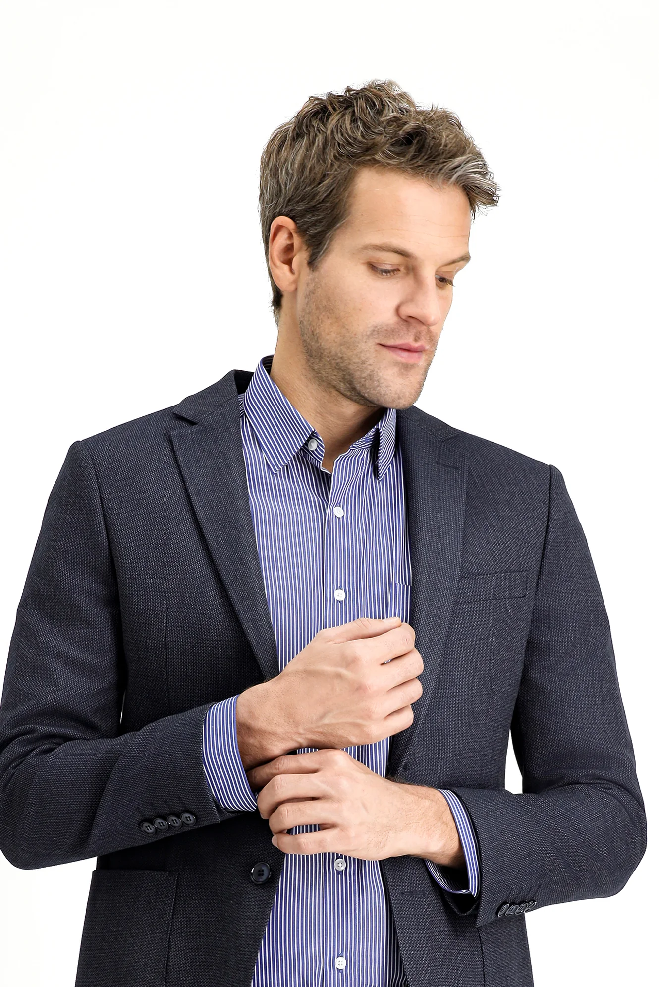 Koyu Lacivert 7 Drop Super Slim Fit Eksra Dar Kesim Desenli Spor Ceket - Image 3