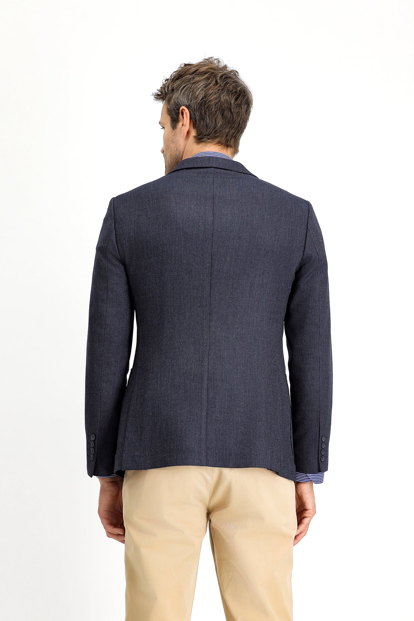Koyu Lacivert 7 Drop Super Slim Fit Eksra Dar Kesim Desenli Spor Ceket - Image 5