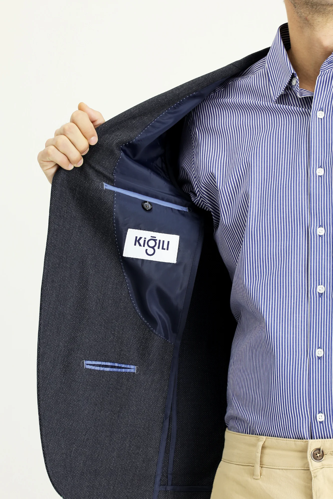 Koyu Lacivert 7 Drop Super Slim Fit Eksra Dar Kesim Desenli Spor Ceket - Image 6