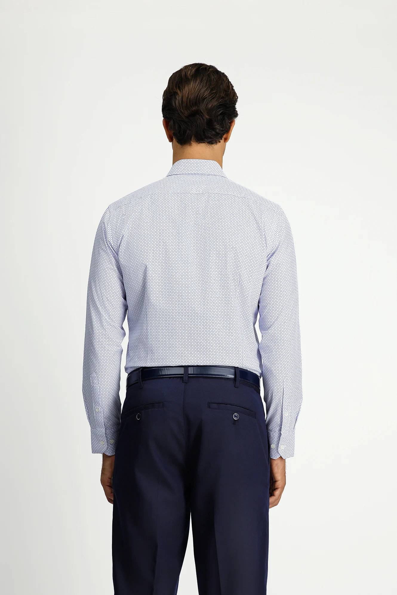 Koyu Mavi  Uzun Kol Slim Fit Dar Kesim Baskılı Pamuk Gömlek - Image 5
