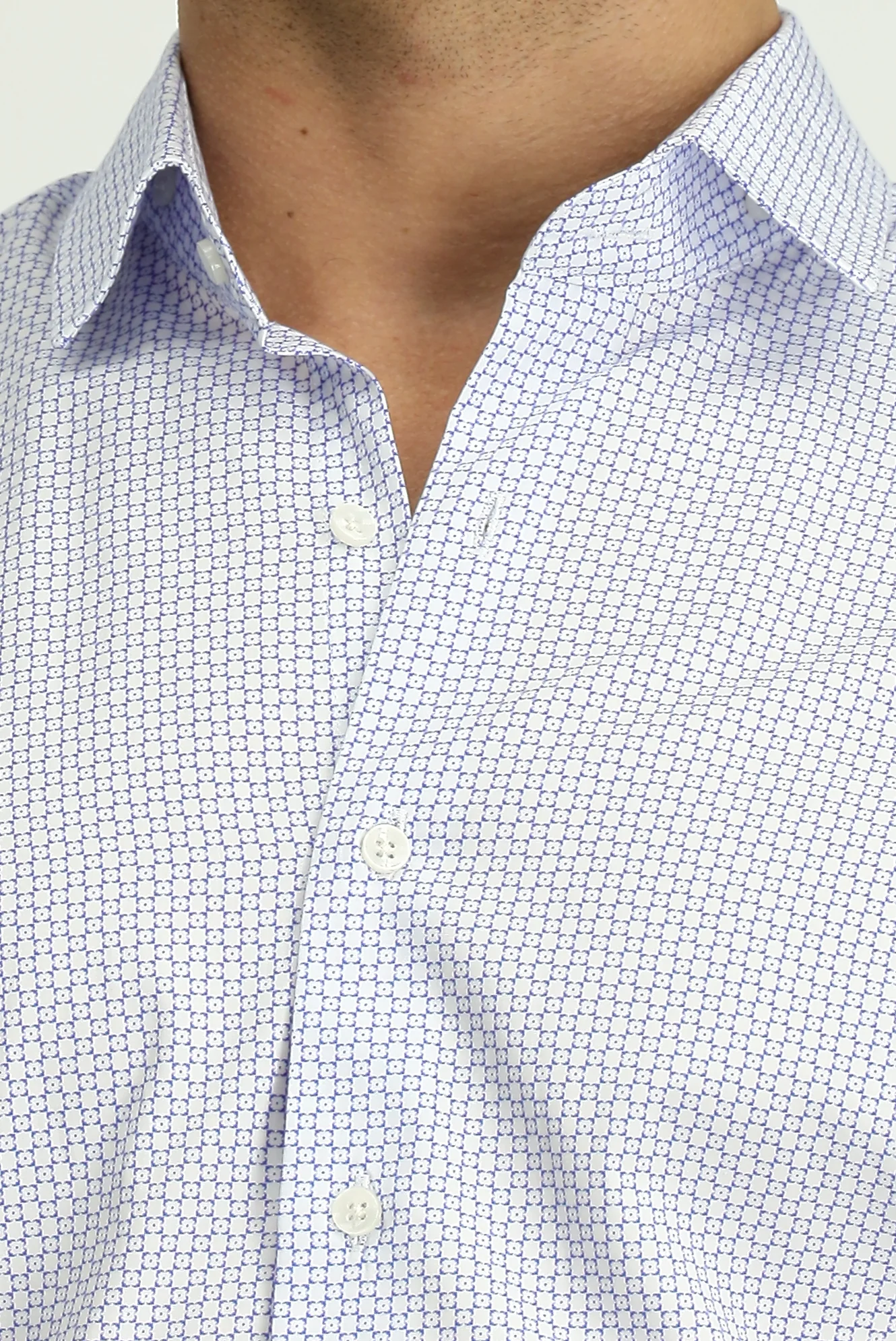 Koyu Mavi  Uzun Kol Slim Fit Dar Kesim Baskılı Pamuk Gömlek - Image 7