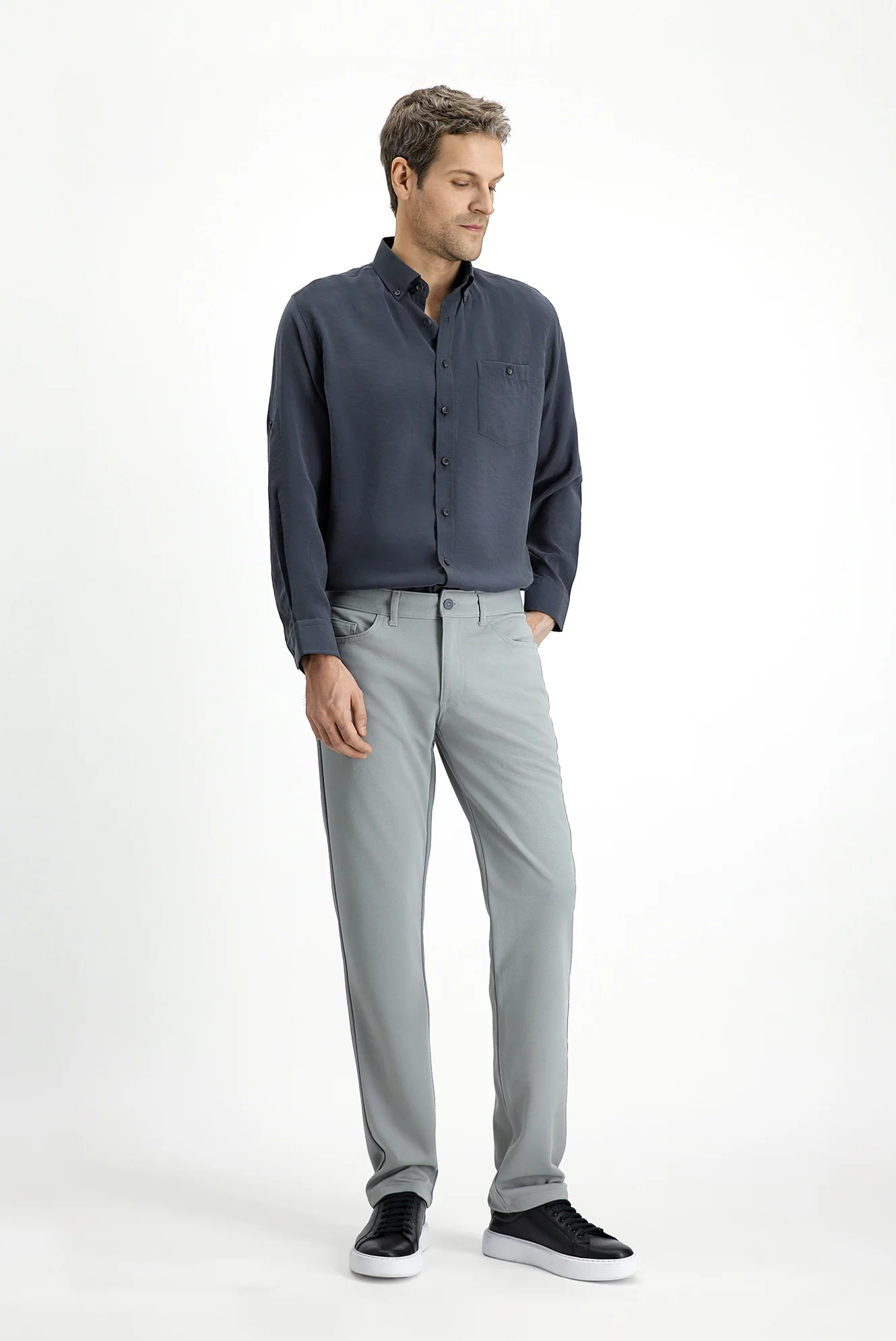 Orta Gri 4 Drop Relaxed Fit Rahat Kesim Kanvas / Chino Pantolon - Image 3