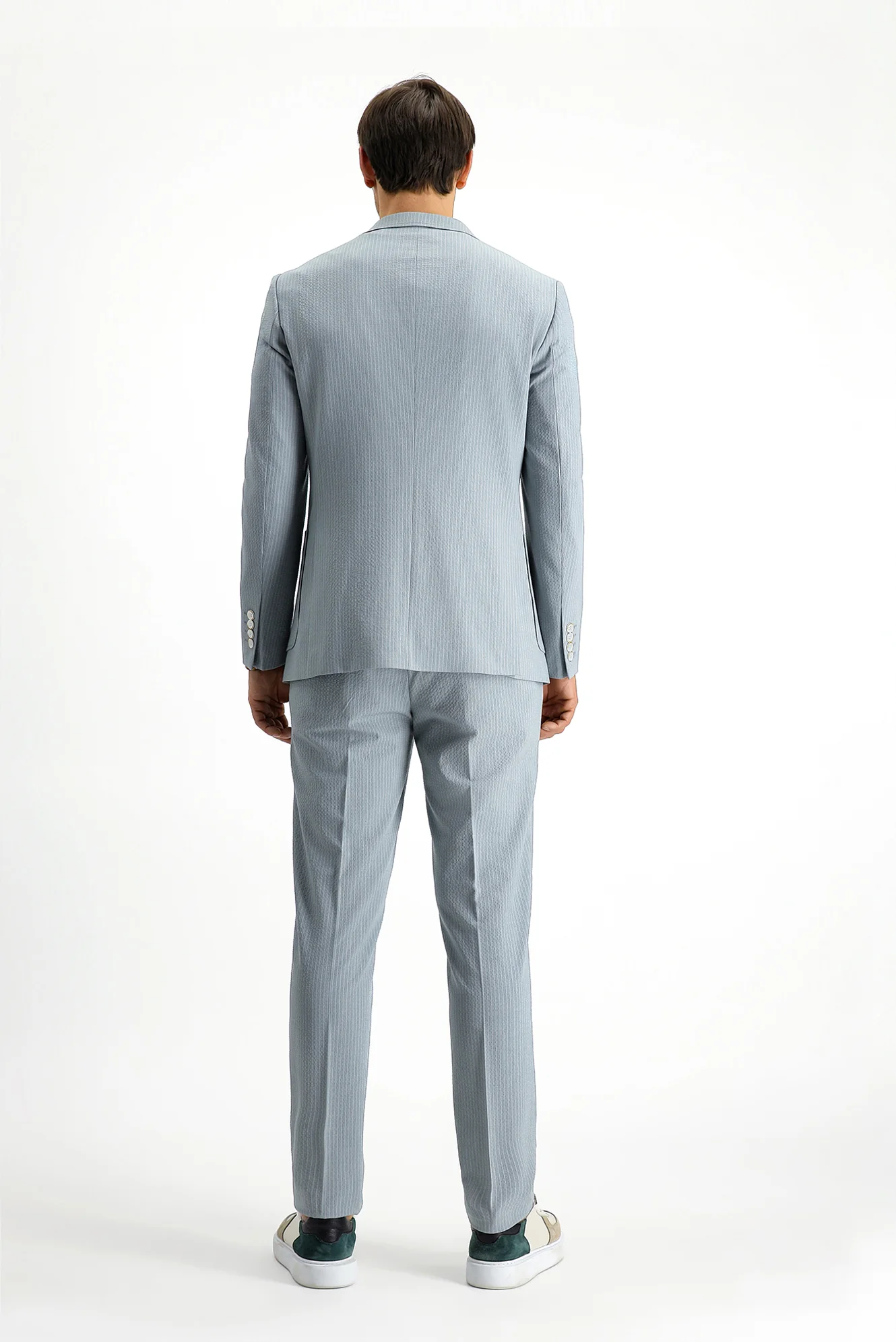 Orta Gri 7 Drop Super Slim Fit Eksra Dar Kesim Çizgili Beli Lastikli İpli Gofre Takım Elbise - Image 4