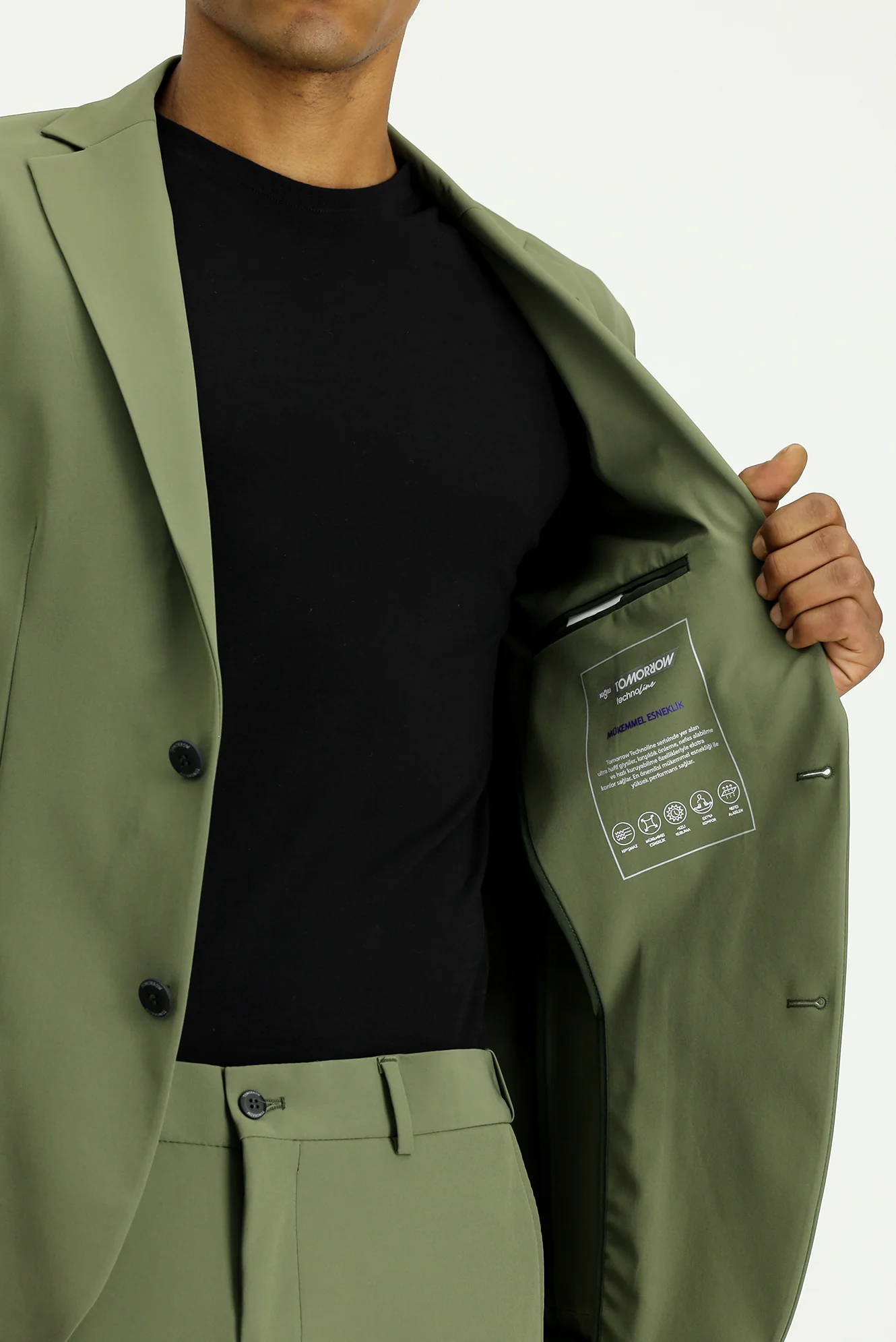 Orta Haki Techno-Line 7 Drop Super Slim Fit Eksra Dar Kesim Takım Elbise - Image 4