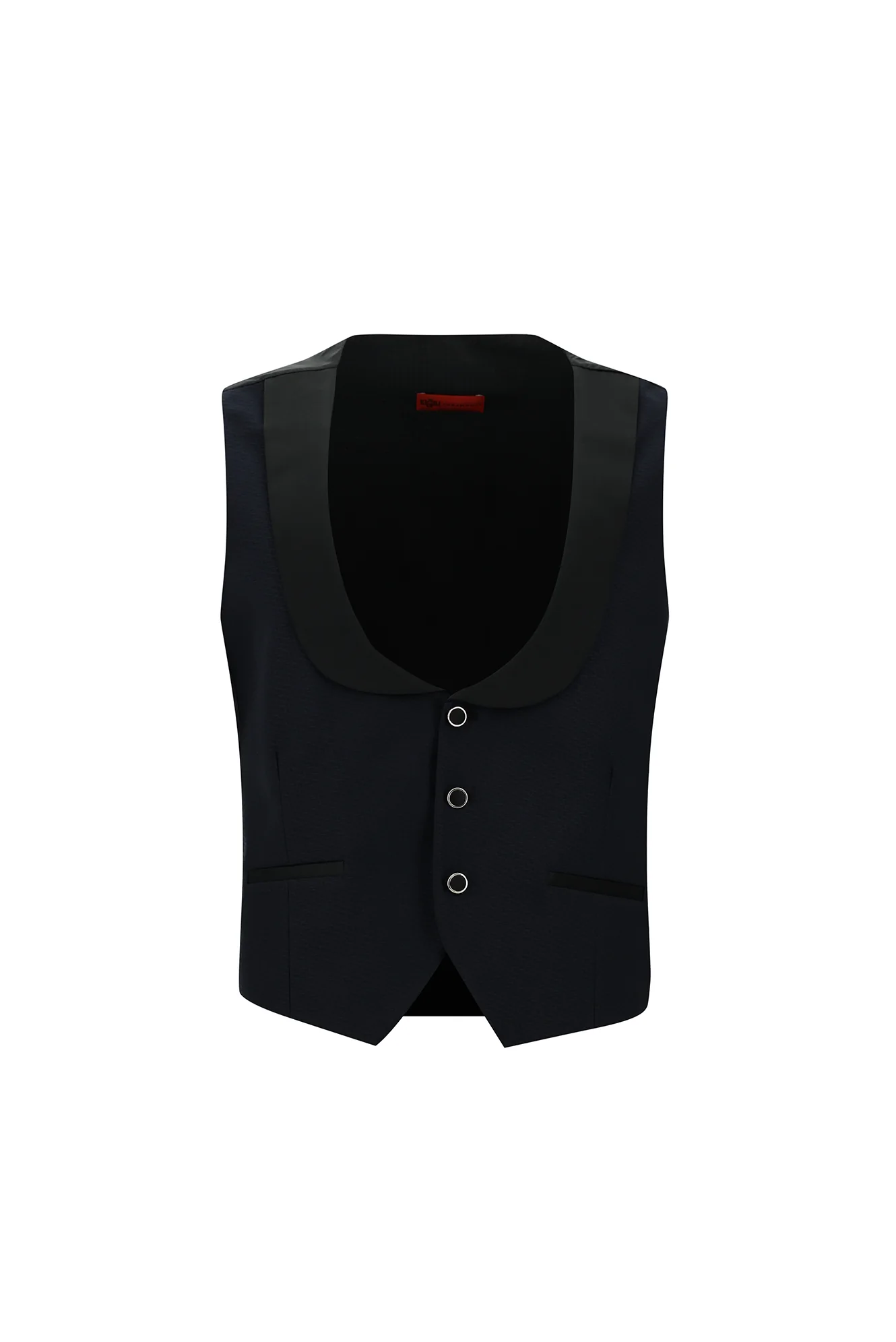 Orta Lacivert 7 Drop Slim Fit Dar Kesim Mono Yaka Yelekli Smokin & Damatlık - Image 4