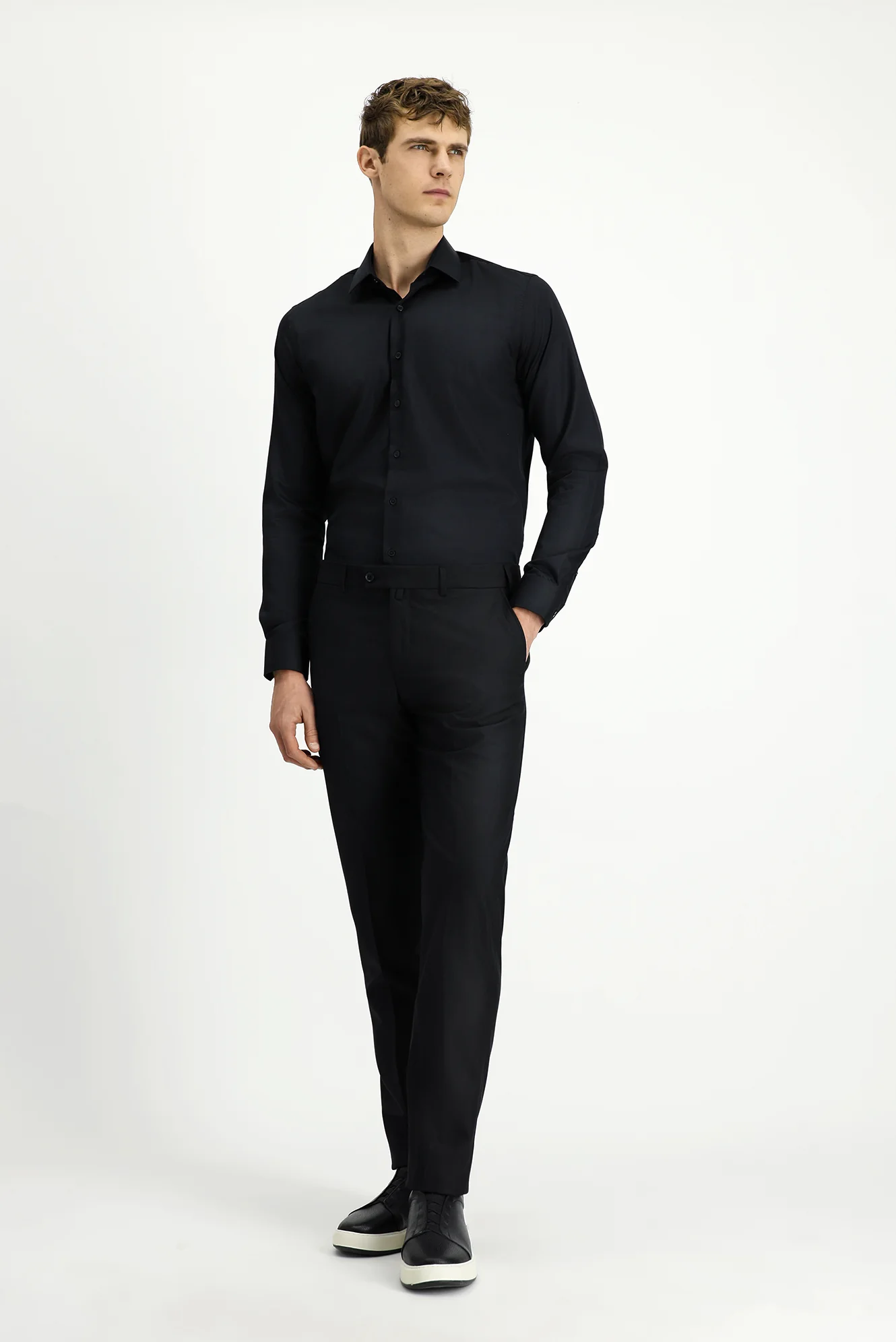 Siyah 6 Drop Regular Fit Standart Kesim Yünlü Klasik Kumaş Pantolon - Image 3