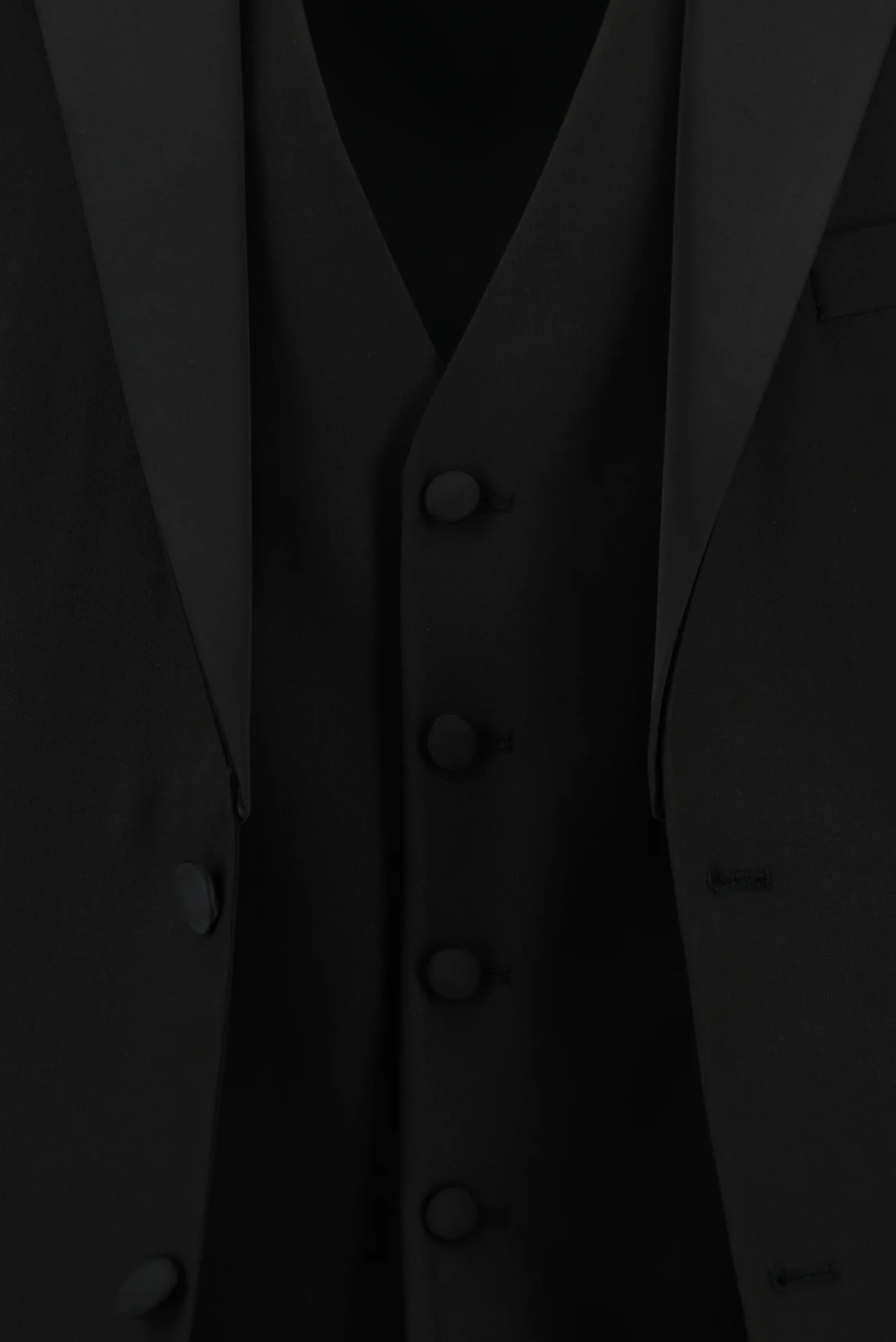 Siyah 7 Drop Slim Fit Dar Kesim Şal Yaka Yelekli Smokin & Damatlık - Image 7
